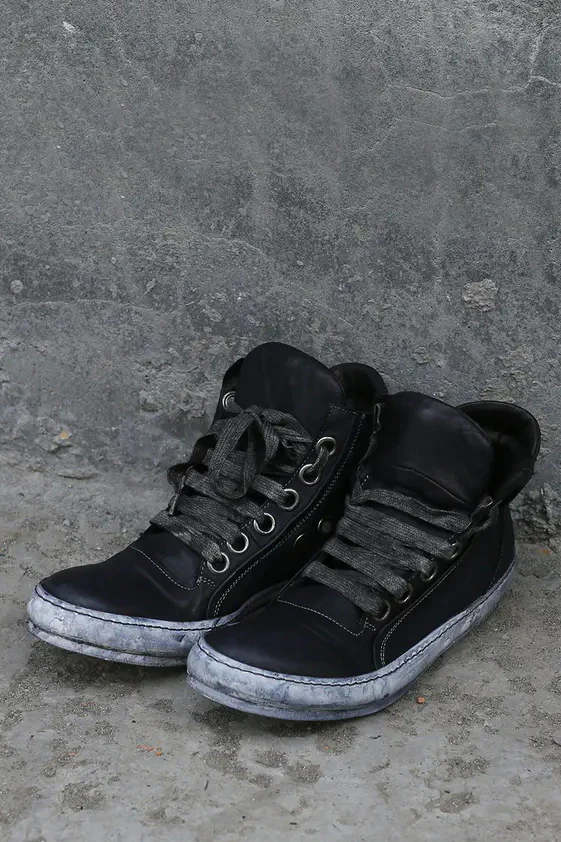 A1923 Oil-made kangaroo leather sports mid-high top shoes Handmade in Italy Vegetable tanned A1923-S17-019BLACK-ZANGQING Navy blue