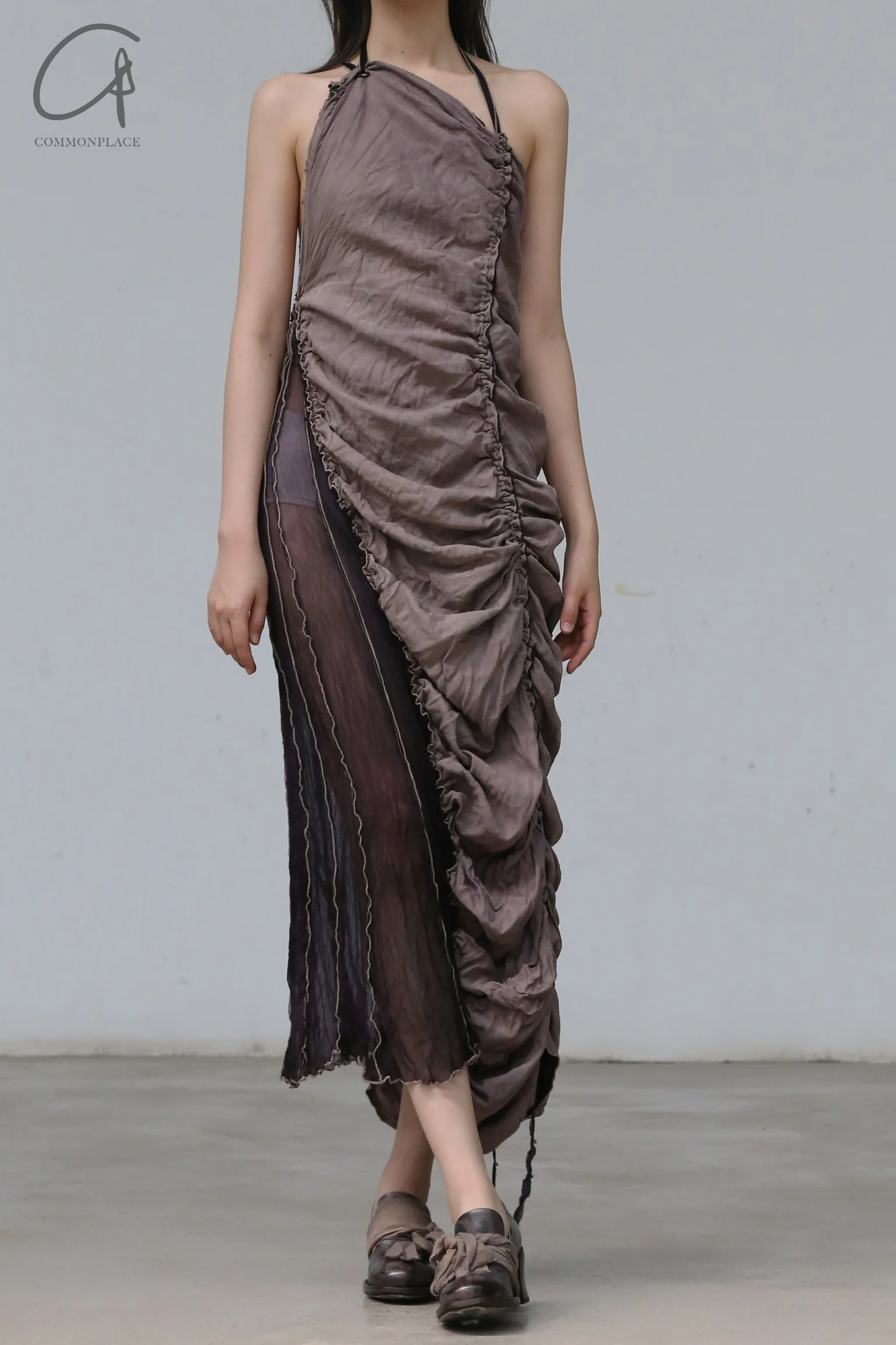 a research of elapsing drawstring pleated dress Z-7189