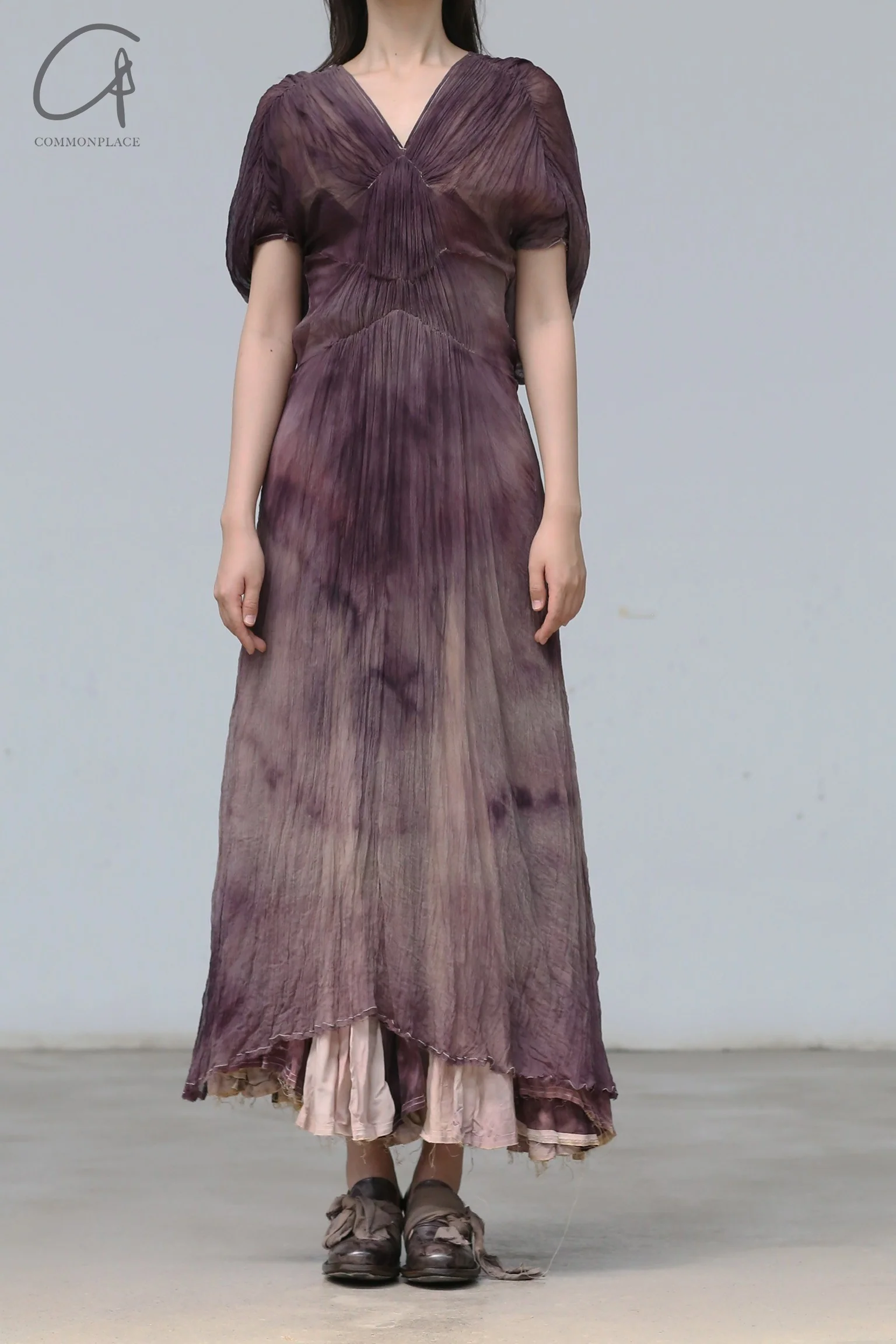 A Research of Elapsing silk pleated evening gown dress elp-Z-6965-anzi dark purple