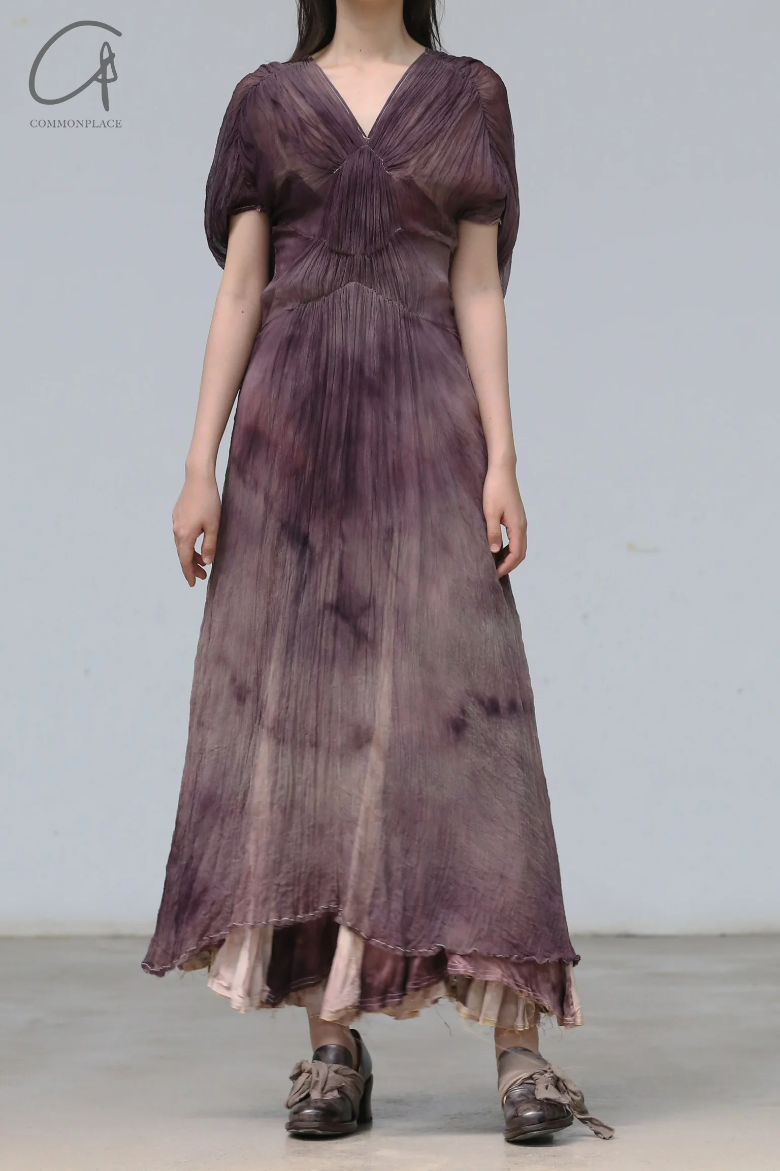 A Research of Elapsing silk pleated evening gown dress elp-Z-6965-anzi dark purple - Image 2
