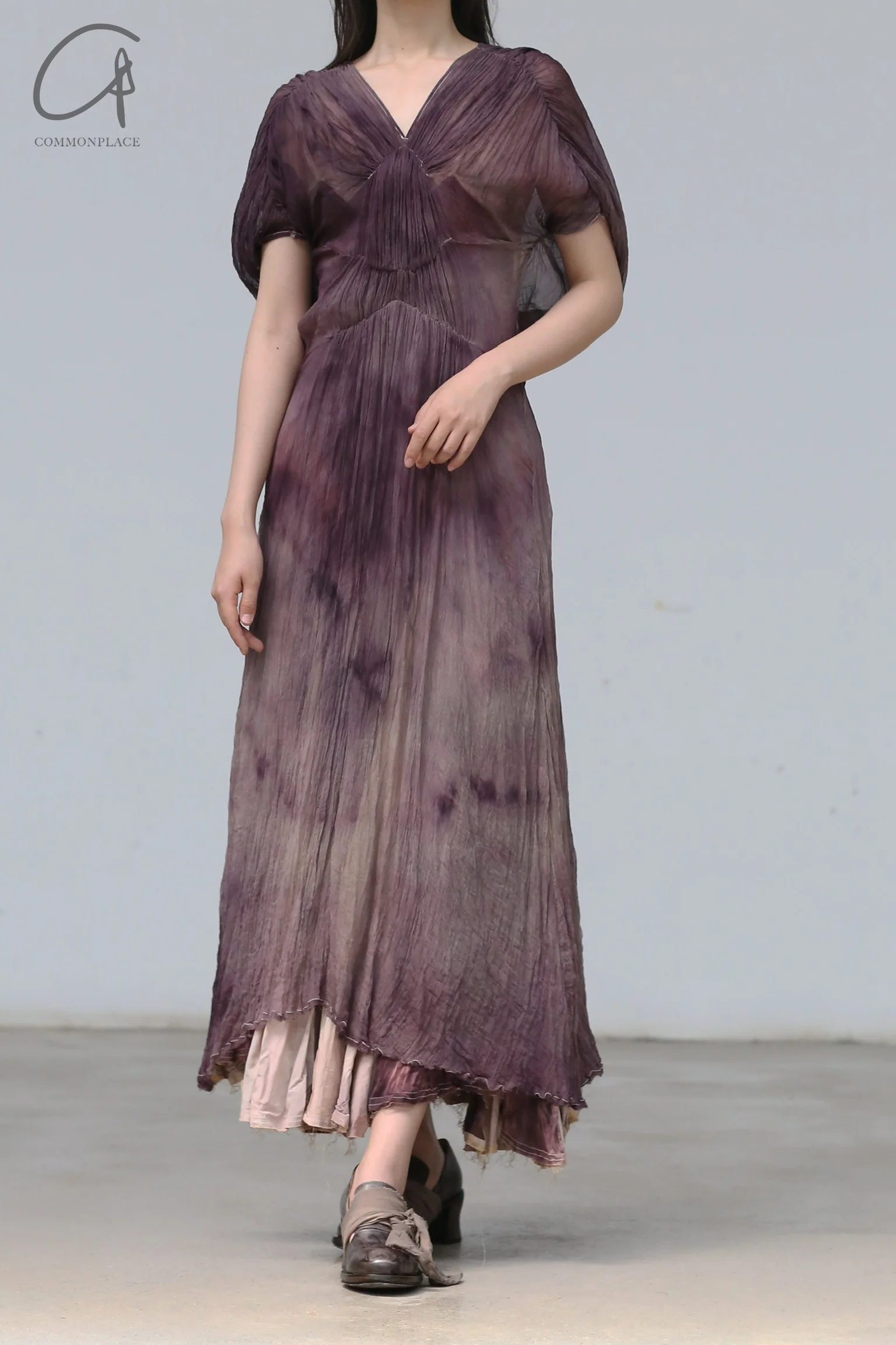 A Research of Elapsing silk pleated evening gown dress elp-Z-6965-anzi dark purple - Image 3