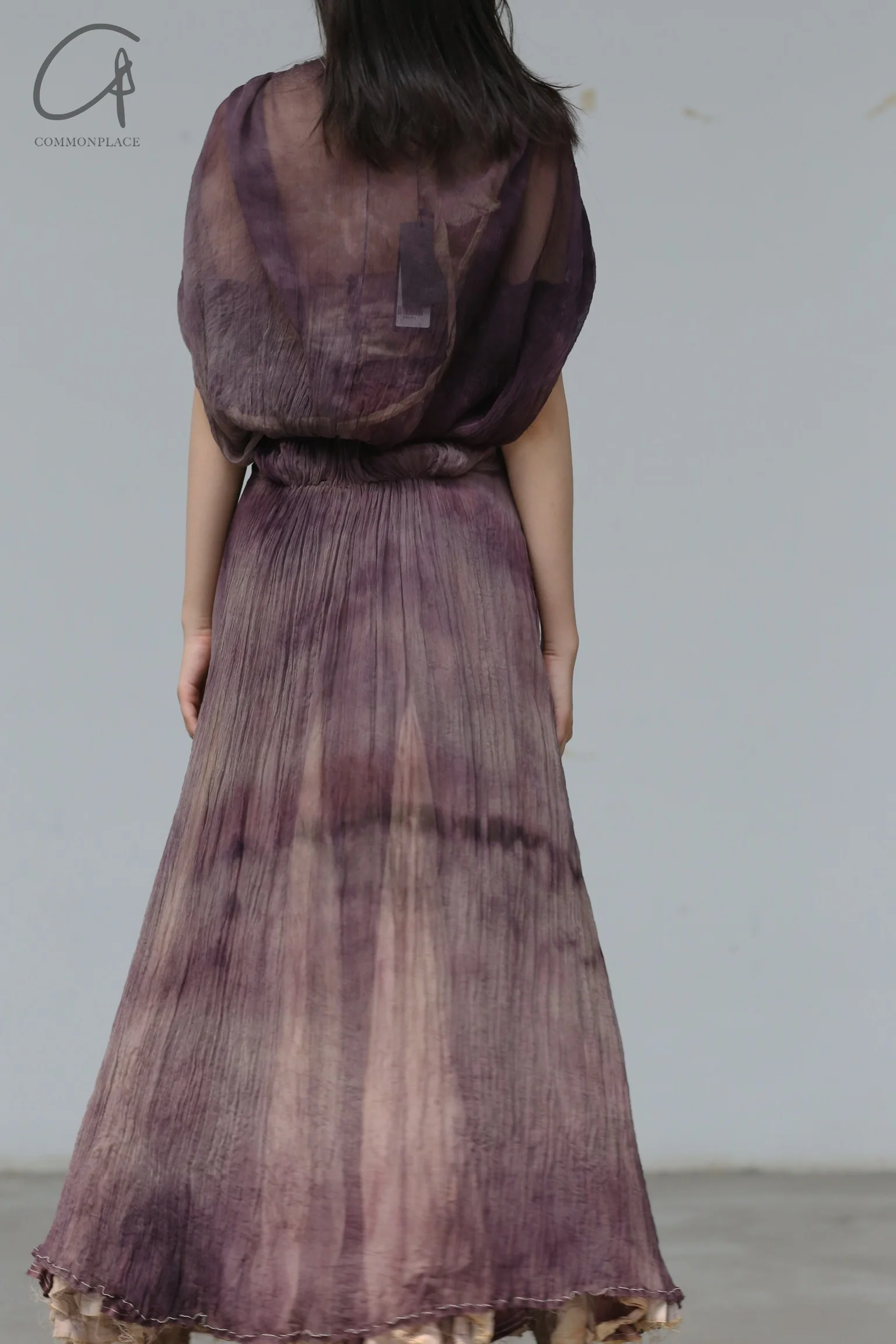 A Research of Elapsing silk pleated evening gown dress elp-Z-6965-anzi dark purple - Image 4