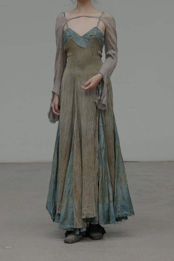 Elapsing Silk Flower Dye Maxi Skirt Backless Suspender Dress Z-6639 12 - Image 7