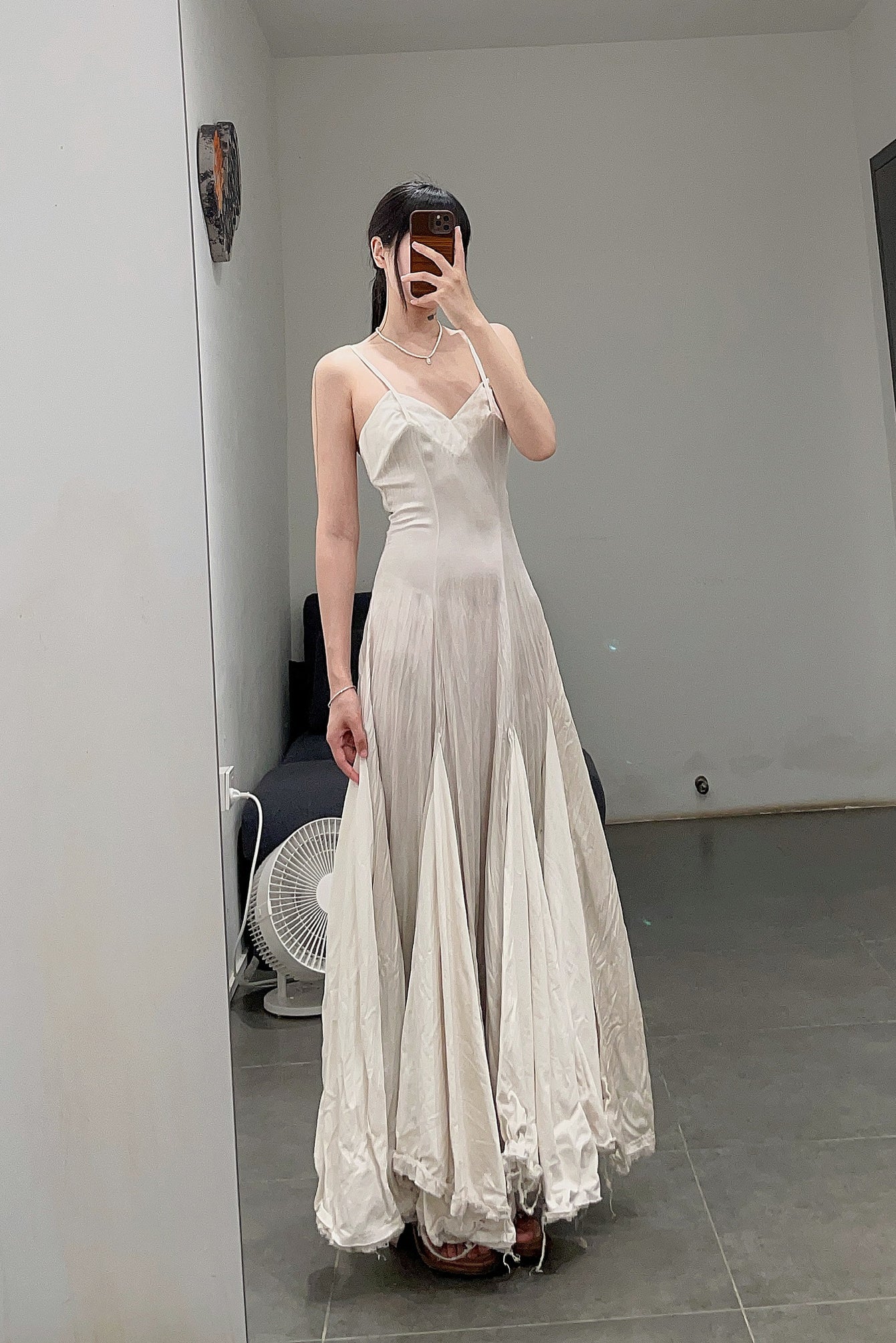 Elapsing Silk Floral Dye Maxi Skirt Open Back Sling Dress ELP-Z-6639-DANFEN 6 - Image 7