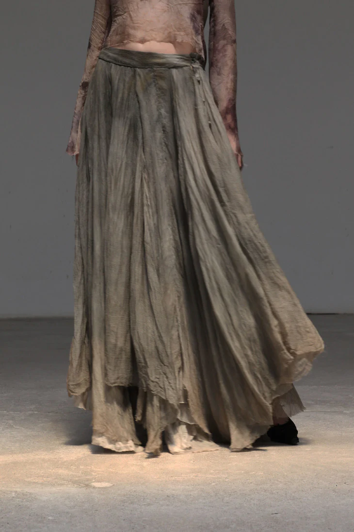 elapsing layered silk flower-dyed skirt side buttons dark gray X1652-SHENHUI - Image 3