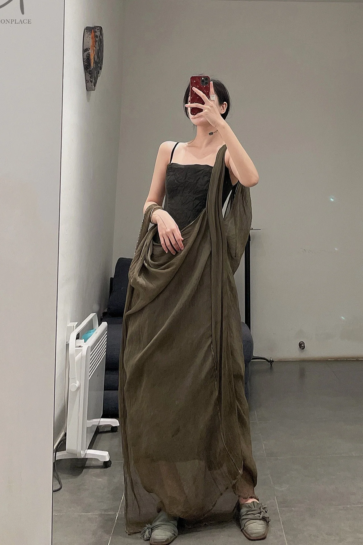 a research of elapsing sleeveless loose dress Z-6693 olive green - Image 20
