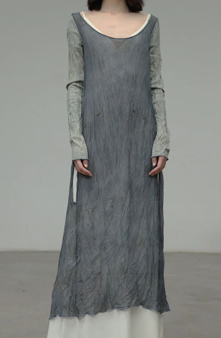 a research of elapsing two-tone stitching silk dress z-6973 - Image 3