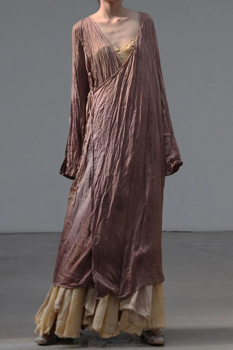 elapsing High degree of hand-dyed pleated side tie cardigan Dress series ELP-Z-6876-SHENZI Dark purple - Image 11