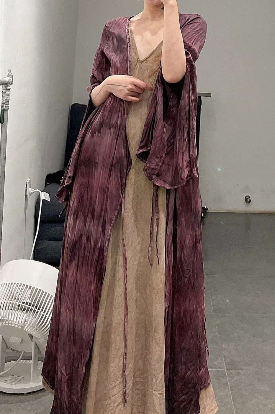 elapsing High degree of hand-dyed pleated side tie cardigan Dress series ELP-Z-6876-SHENZI Dark purple - Image 17
