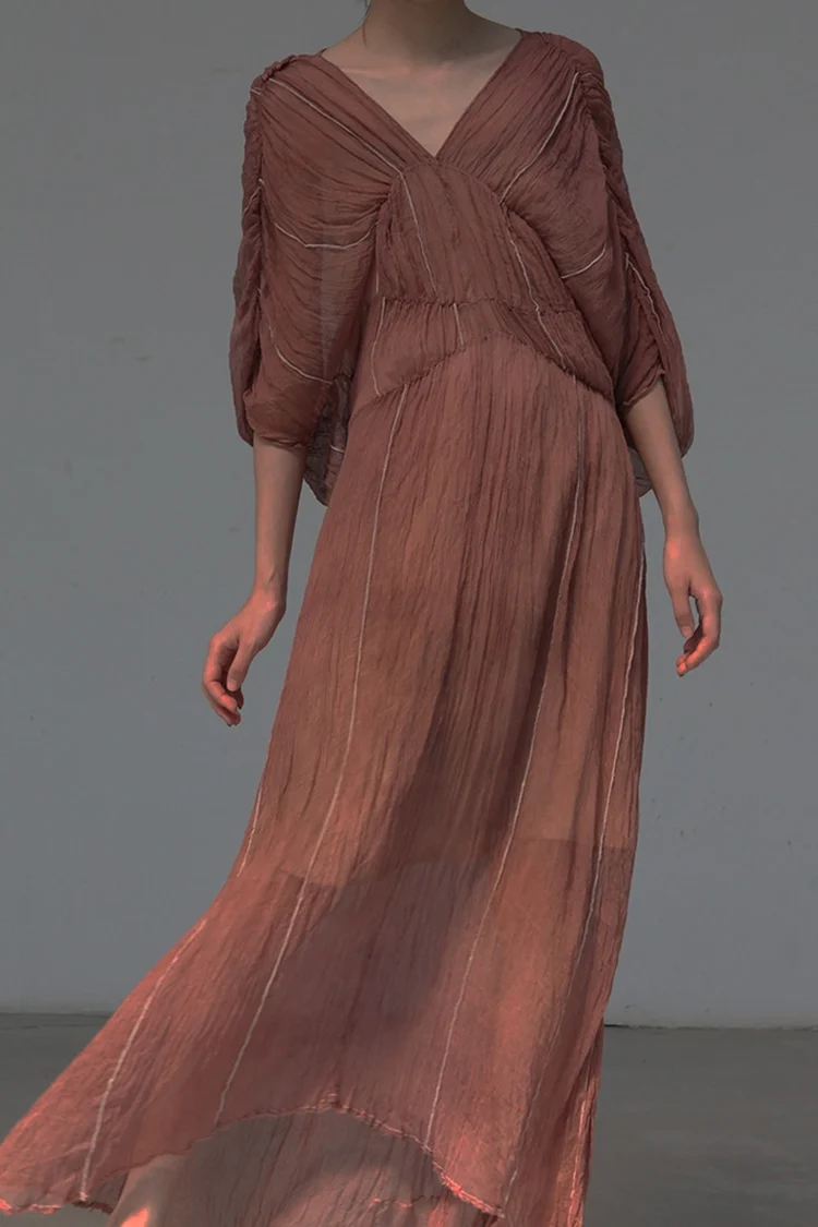 a research of elapsing Z-6965 stacked full silk pleated evening dress - Image 4