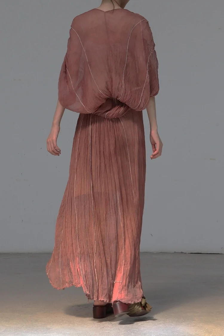 a research of elapsing Z-6965 stacked full silk pleated evening dress - Image 5