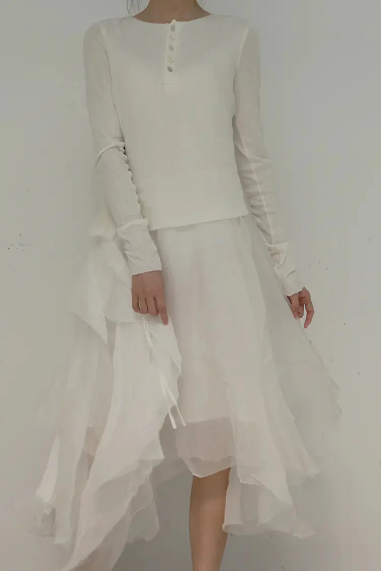 A tentative atelier A2021759 drawstring multi-layer Organza knitted dress - Image 3