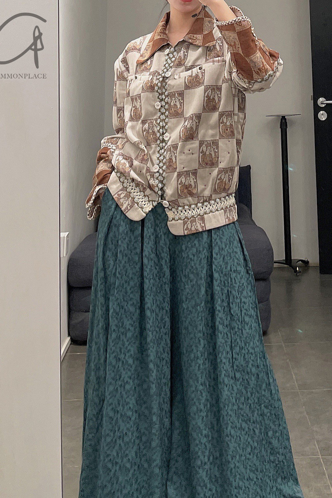 A Tentative Atelier flared pleated jacquard trousers a2222621B - Image 18