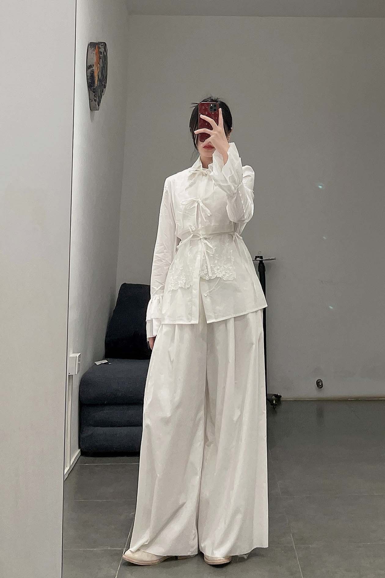 A Tentative Atelier Layered Ribbon Lace Patch Jacquard Shirt a2222412 - Image 8