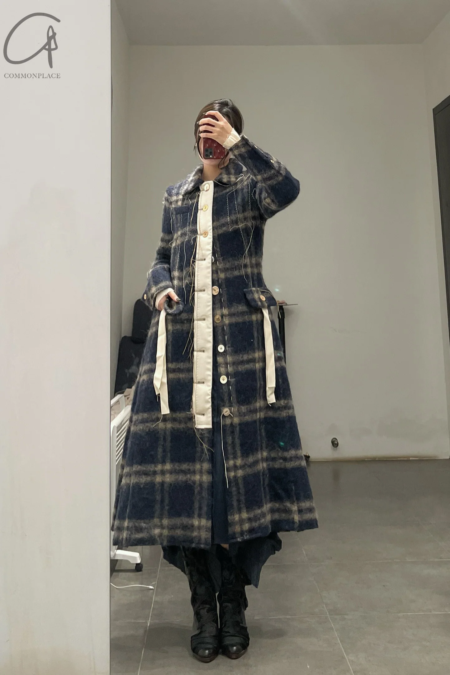A Tentative Atelier long speaker grid flower sewing jacket A2223380 - Image 11