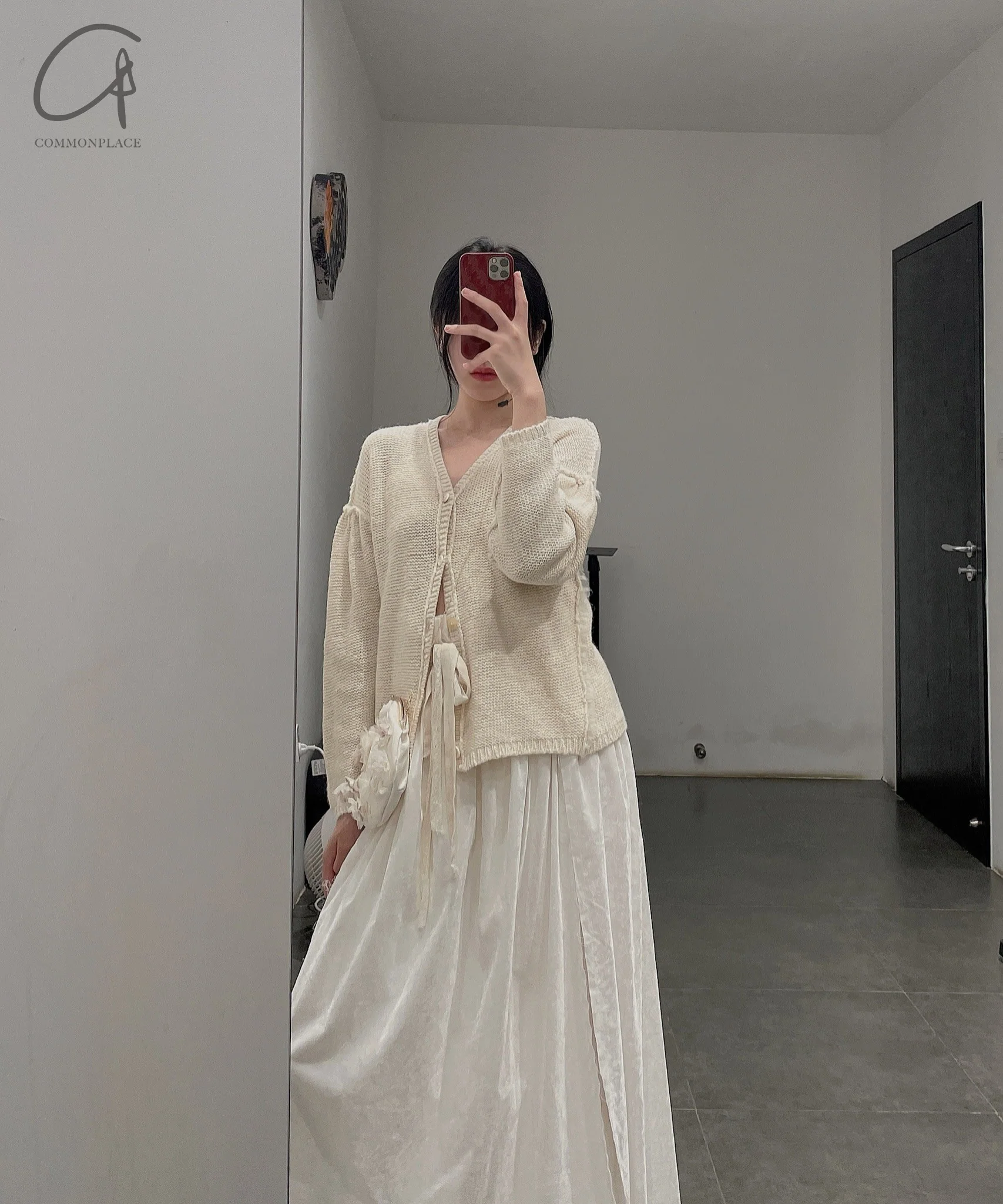 A Tentative Atelier Reverse Ruffle Cardigan Wool Sweater Linen ATA-A2122852-RUBAI Cream - Image 14