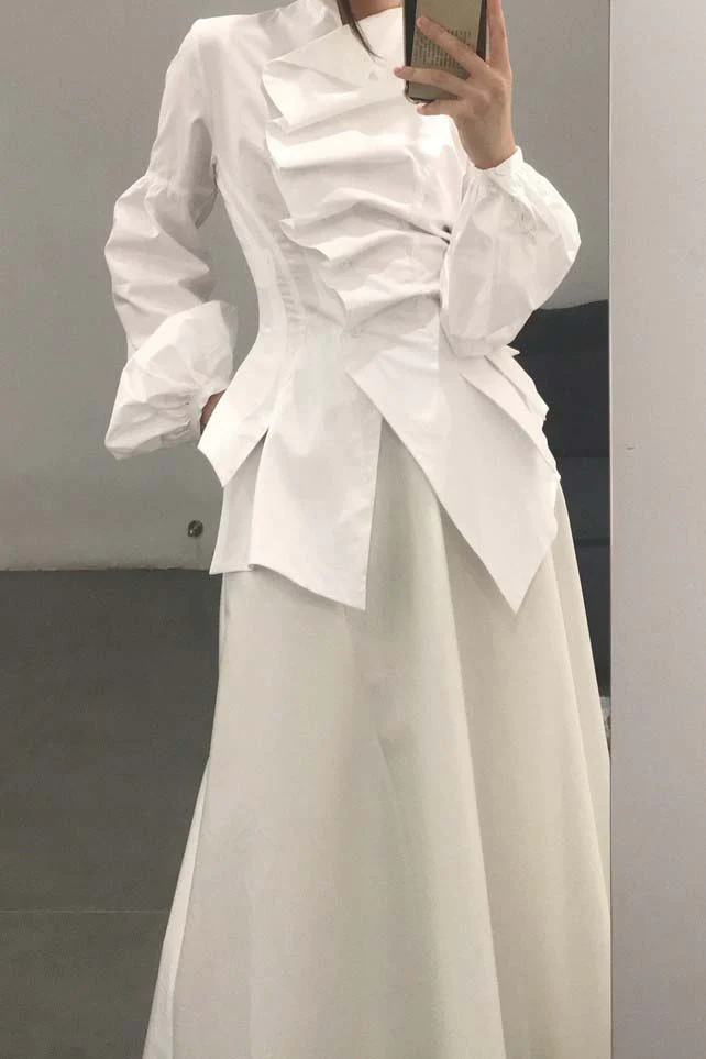 Aganovich Pleated Chest Shirt SH01 GATSBY White - Image 7