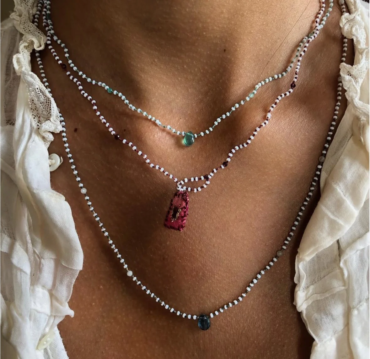 Antomoon necklace with glass beads and silk heart decoration ATM-Antomoon-7-3-glass bead (Antomoon-7-1) - Image 6