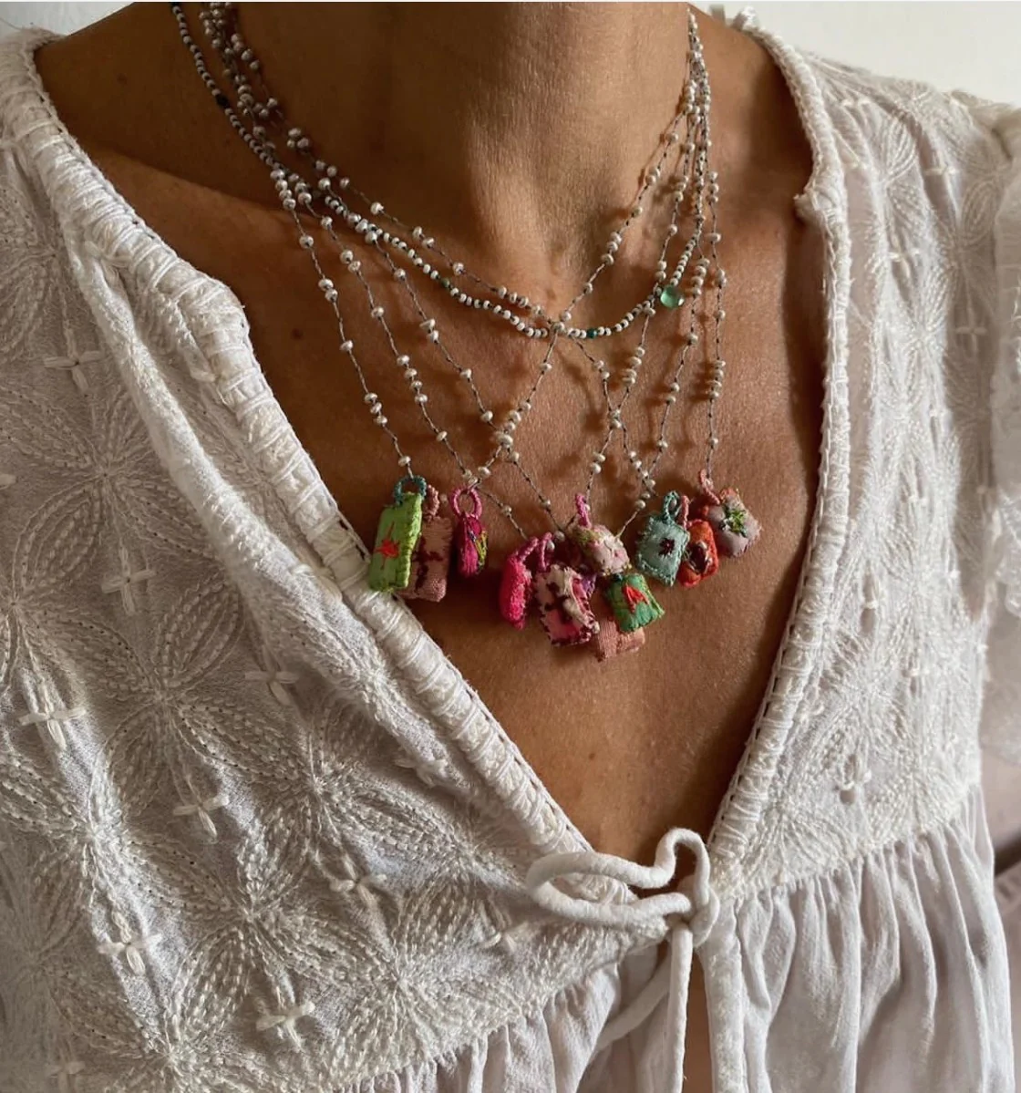 Antomoon necklace with glass beads and silk heart decoration ATM-Antomoon-7-3-glass bead (Antomoon-7-1) - Image 8