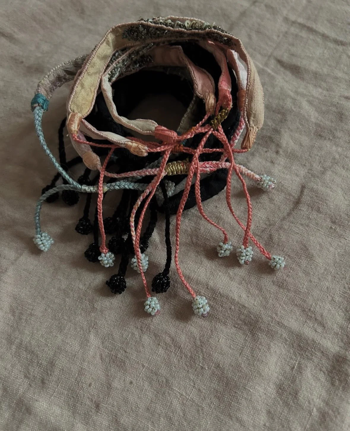 Antomoon silk and glass bead embroidered bracelet ATM-Antomoon-2-02-dark palette (Antomoon-2-1) - Image 5