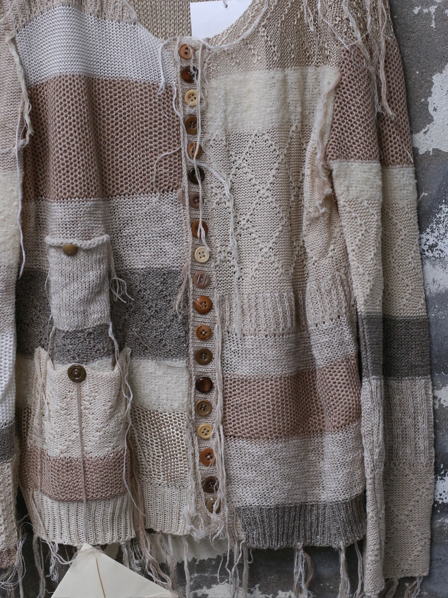 ARCHIVIO J.M.Ribot Hand-sewn sweater Italy AJM-KN38/STRIPES/ORIZONTAL-ECRU/TAUPE - Image 3
