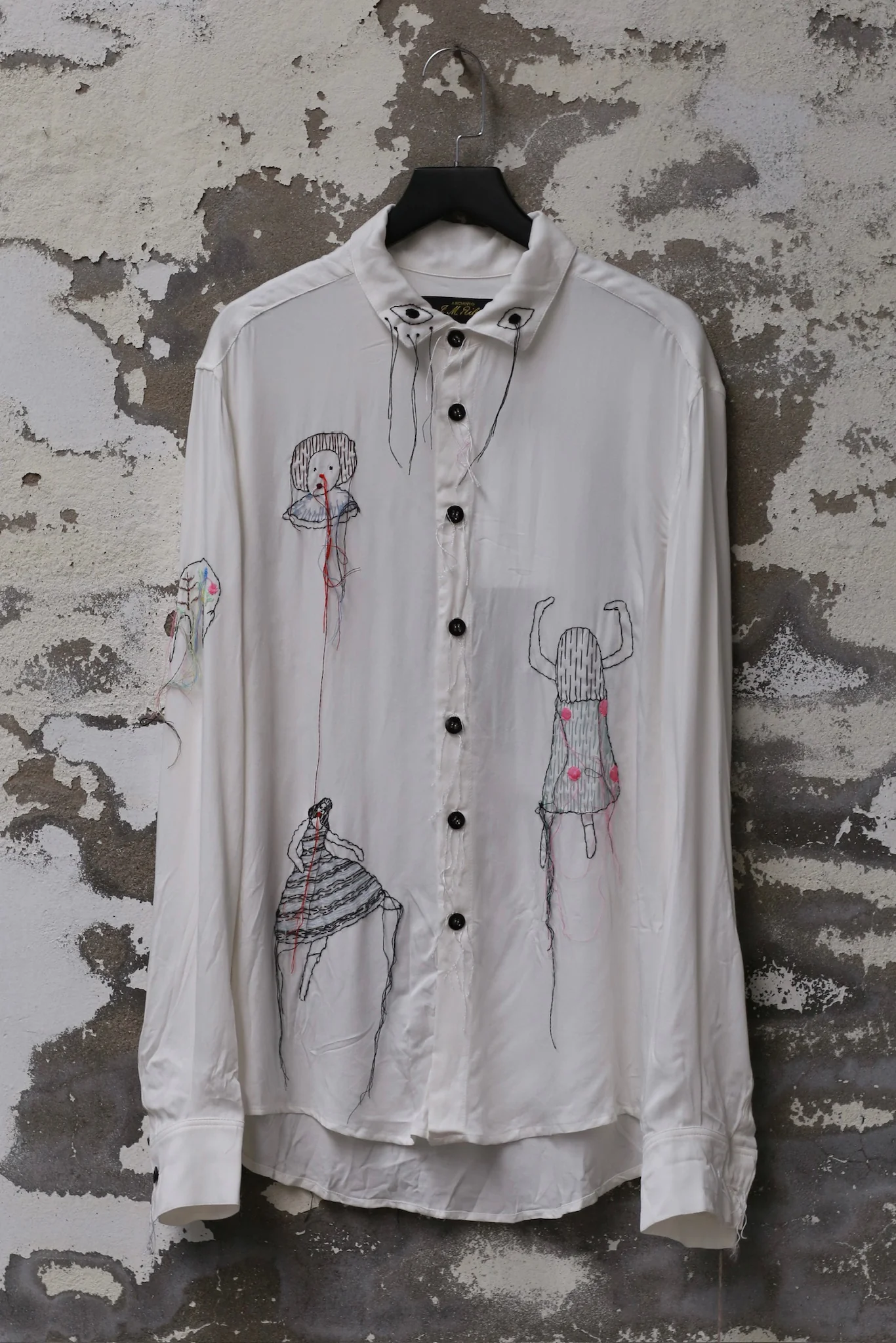 ARCHIVIO J.M.Ribot handmade embroidered shirt Italy AJM-SH09/MI/RI-BAI1 white
