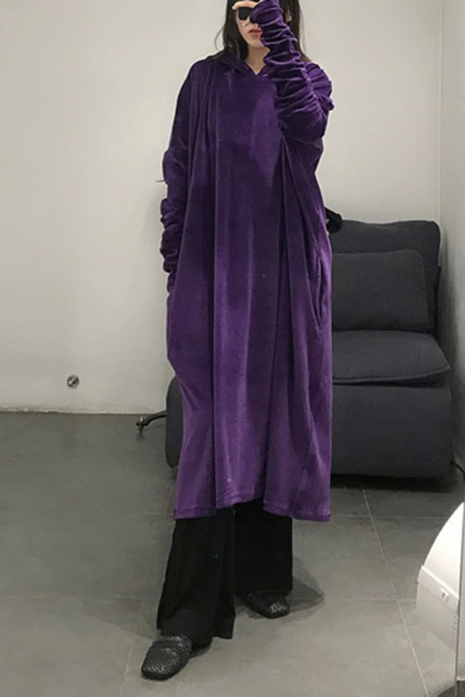 AREA BY BARBARA BOLOGN Long Hoodie CN-03B Purple - Image 6