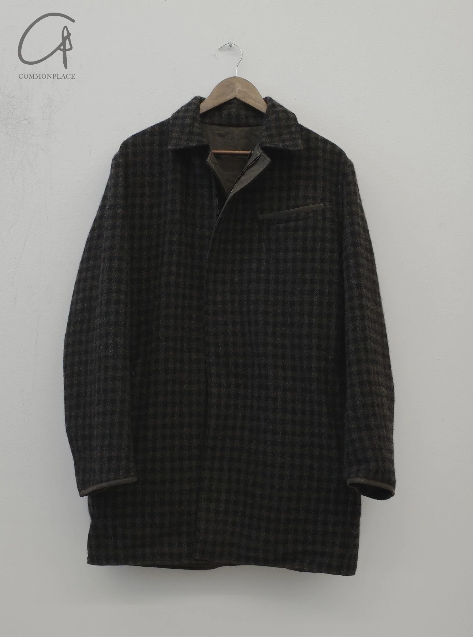 AVIVA JIFEI XUE 24 Autumn and Winter Charcoal Wool Plaid/Dark Moss Wax Cotton Double-sided Windbreaker AJX-FW24-RW-CWCDMWC-TX Moss - Image 8