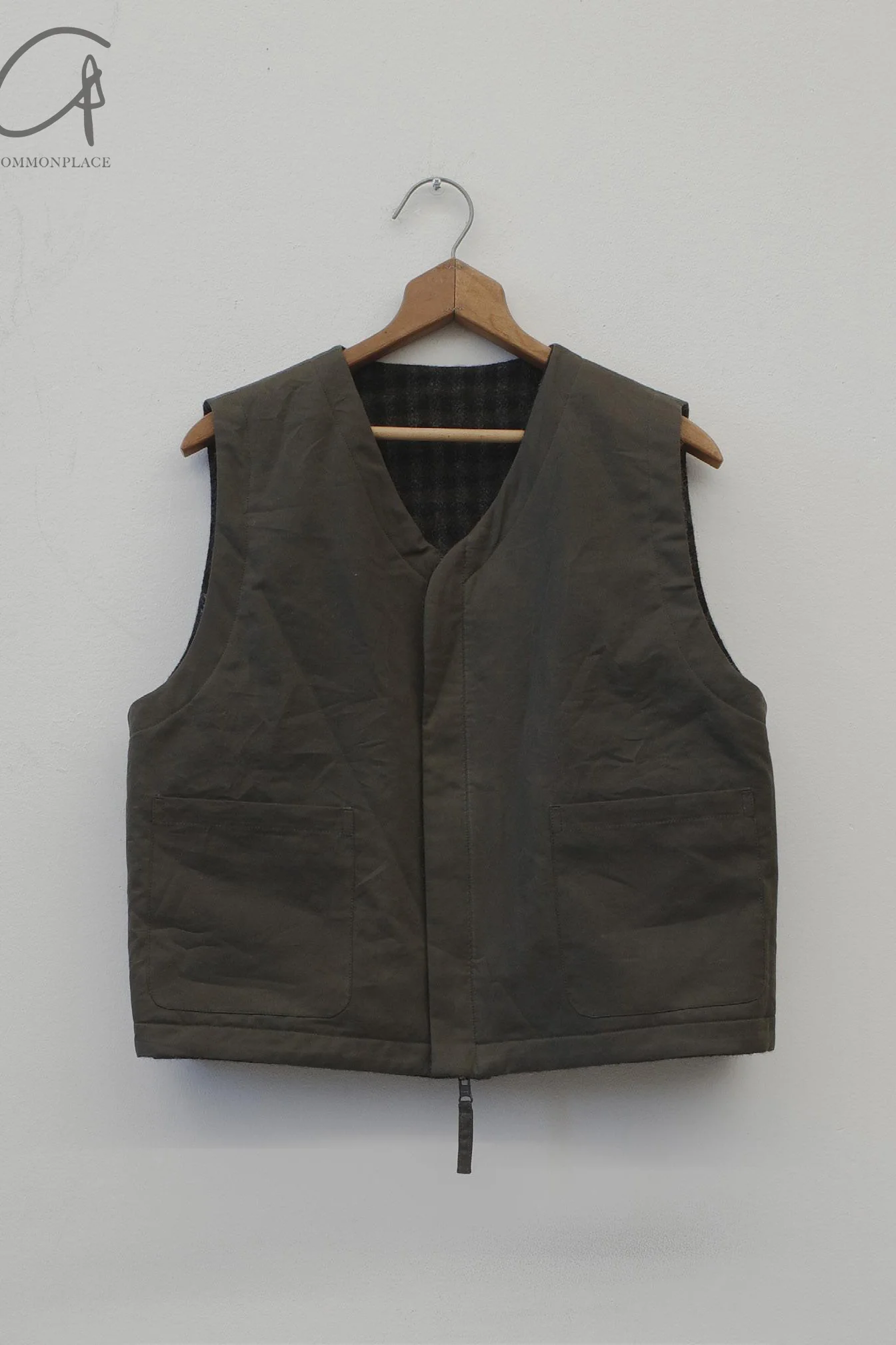 AVIVA JIFEI XUE 24 Autumn and Winter Charcoal Wool Plaid Double-sided Zipper Vest AJX-FW24-RZV-CWCDMWC-STX Deep Moss - Image 6
