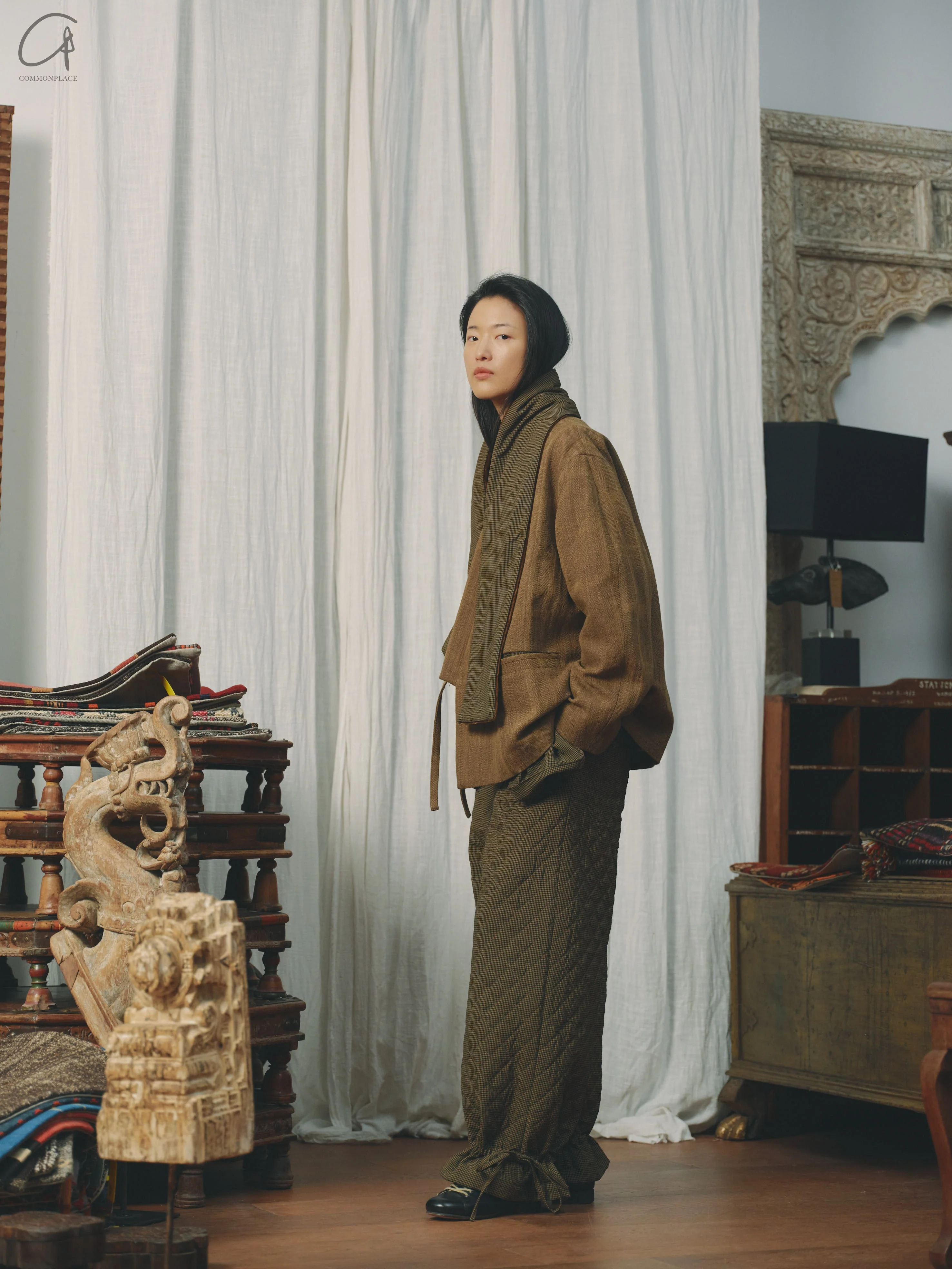 AVIVA JIFEI XUE 24 Autumn and Winter Long Pocket Short Kimono Jacket AJX-FW24-EPSKJ-KWLC-GW Plaid - Image 8