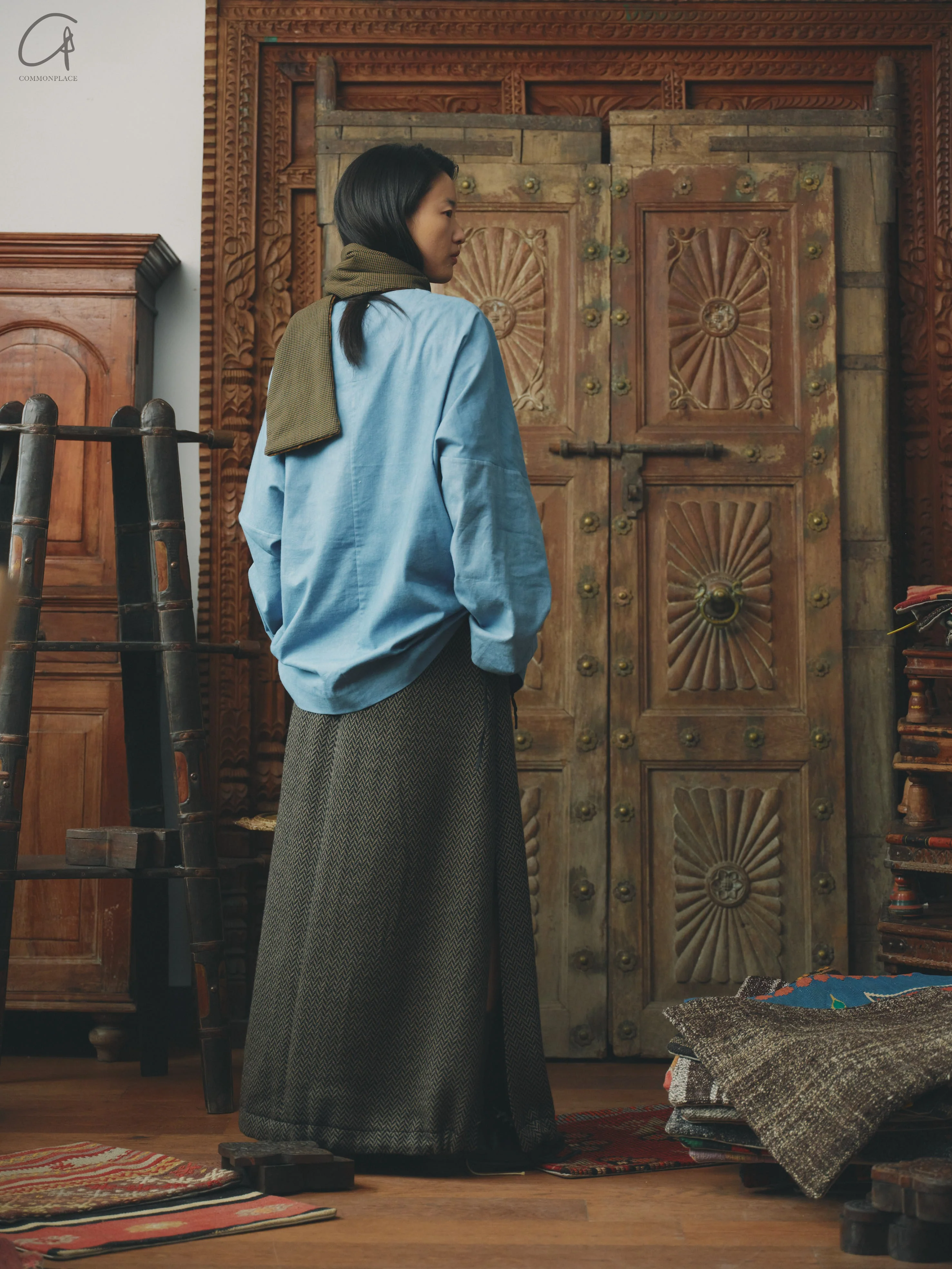 AVIVA JIFEI XUE 24 autumn and winter sage herringbone wool knitted drawstring skirt AJX-FW24-DS-SCWK-SWC sage - Image 12