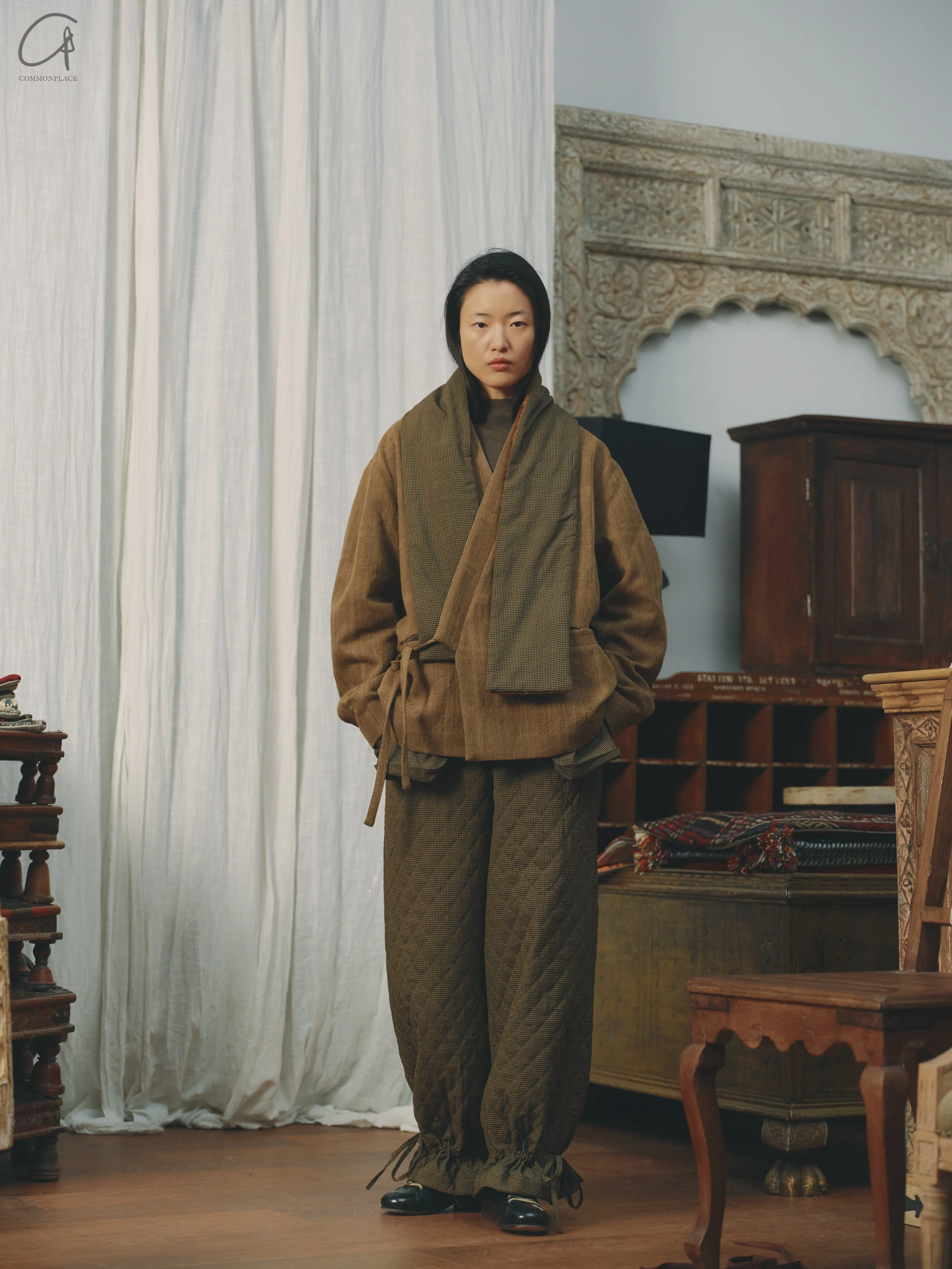 AVIVA JIFEI XUE 24 Autumn and Winter Sage Herringbone Wool Knitted Padded Narrow Scarf AJX-FW24-PNS-SCWKDKCW-SS-F Deep Persimmon - Image 7