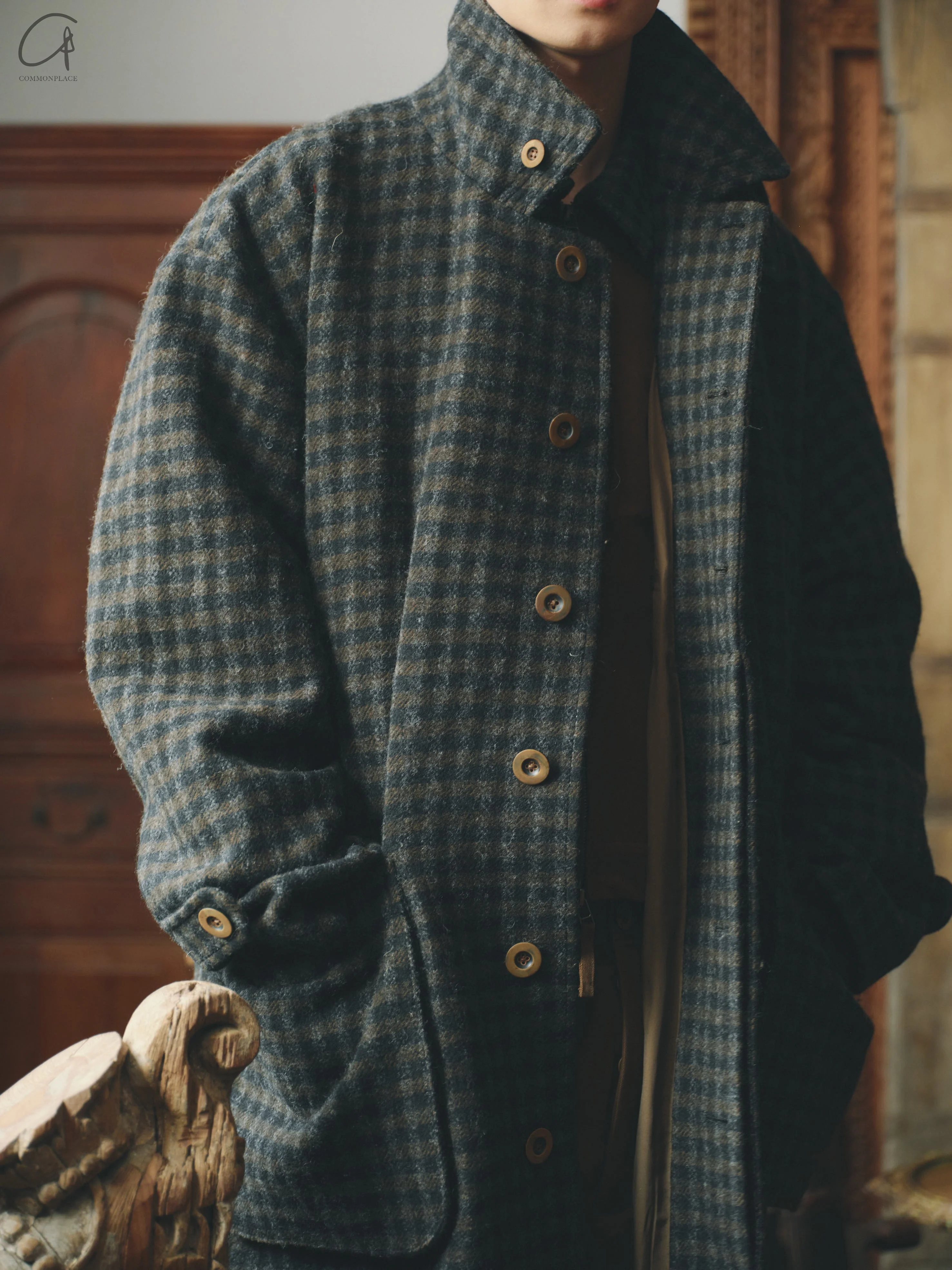 AVIVA JIFEI XUE 24 Autumn and Winter Wool Linen Plaid Casual Coat AJX-FW24-RMC-CWC-TYMGW Charcoal Wool Plaid FW24-RMC-KWLC - Image 8