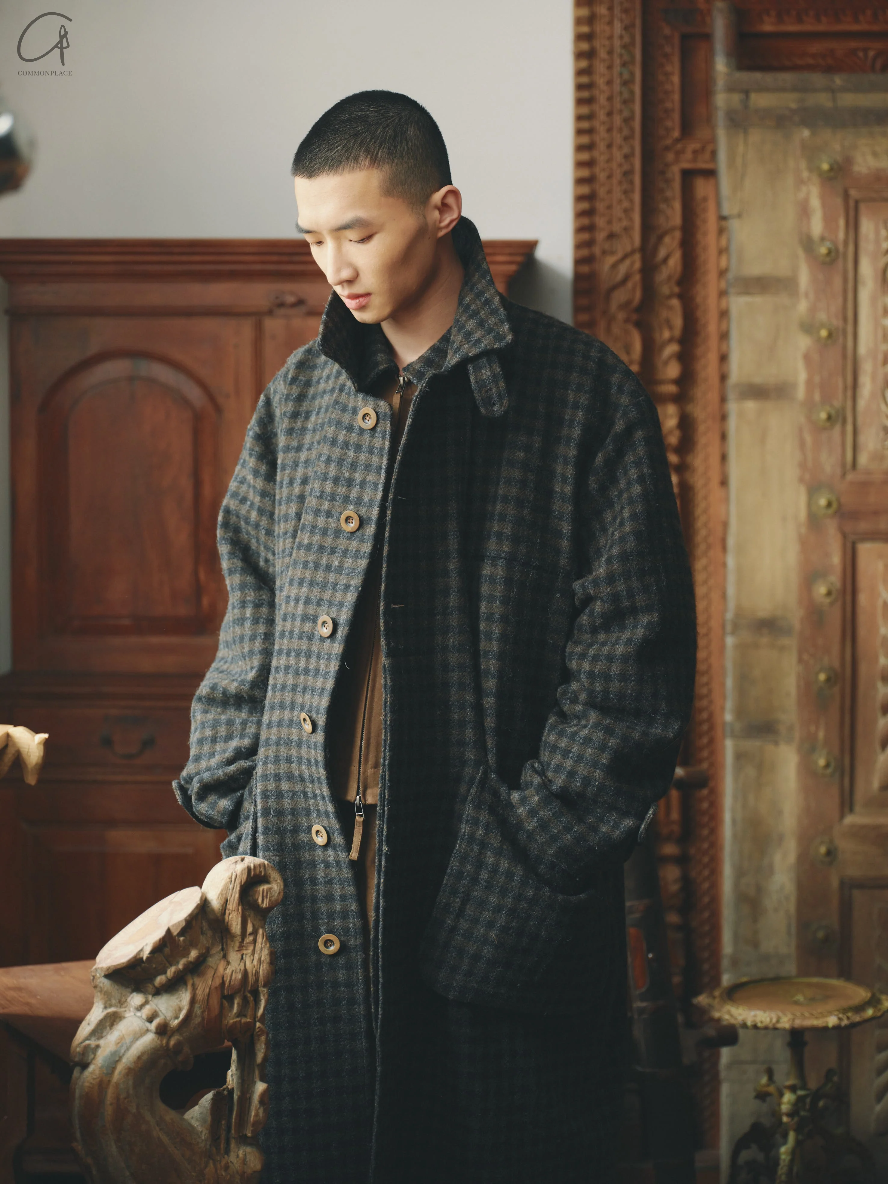 AVIVA JIFEI XUE 24 Autumn and Winter Wool Linen Plaid Casual Coat AJX-FW24-RMC-CWC-TYMGW Charcoal Wool Plaid FW24-RMC-KWLC - Image 9