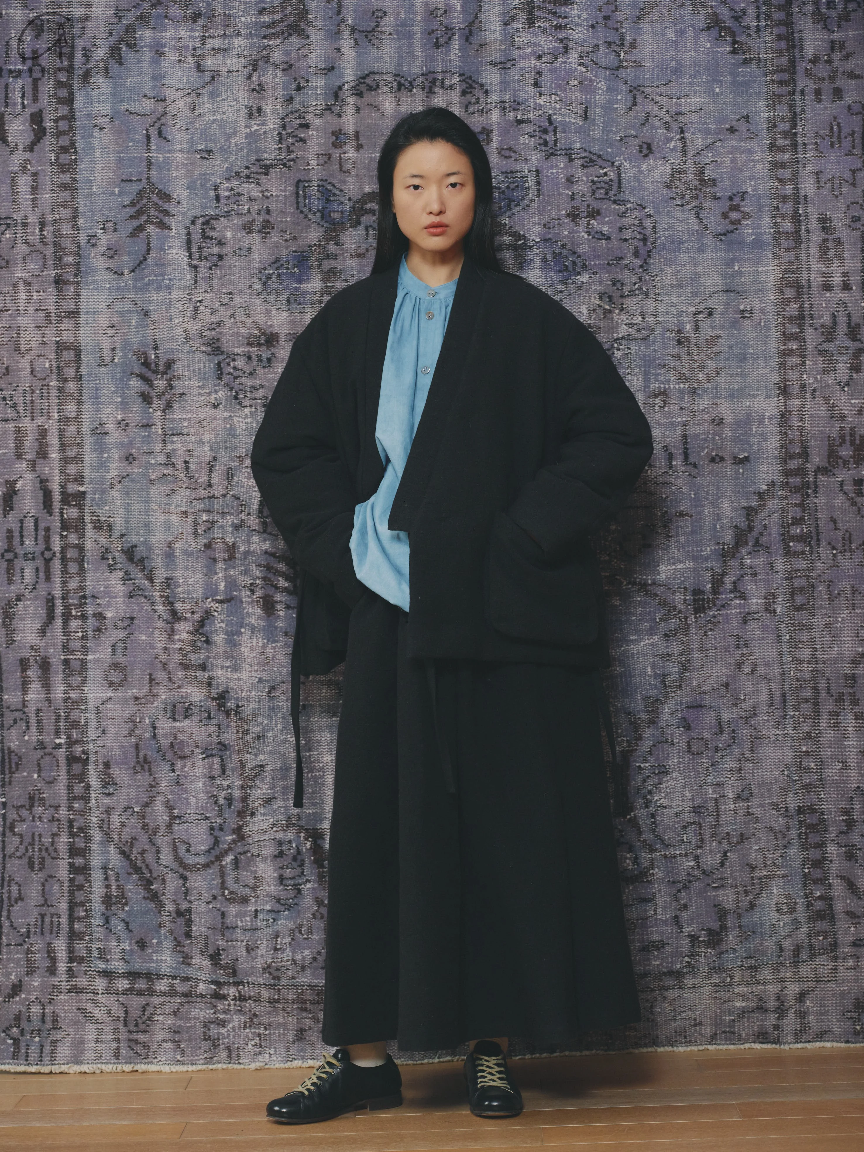 AVIVA JIFEI XUE 24 Autumn and Winter Wool Linen Satin Padded Short Kimono Jacket AJX-FW24-PSK-BWLS-HEI Black - Image 7