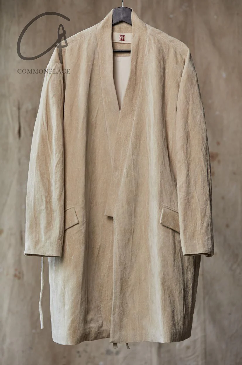 AVIVA JIFEI XUE Beige velvet mid-length kimono jacket FW23-KJM-BE - Image 11