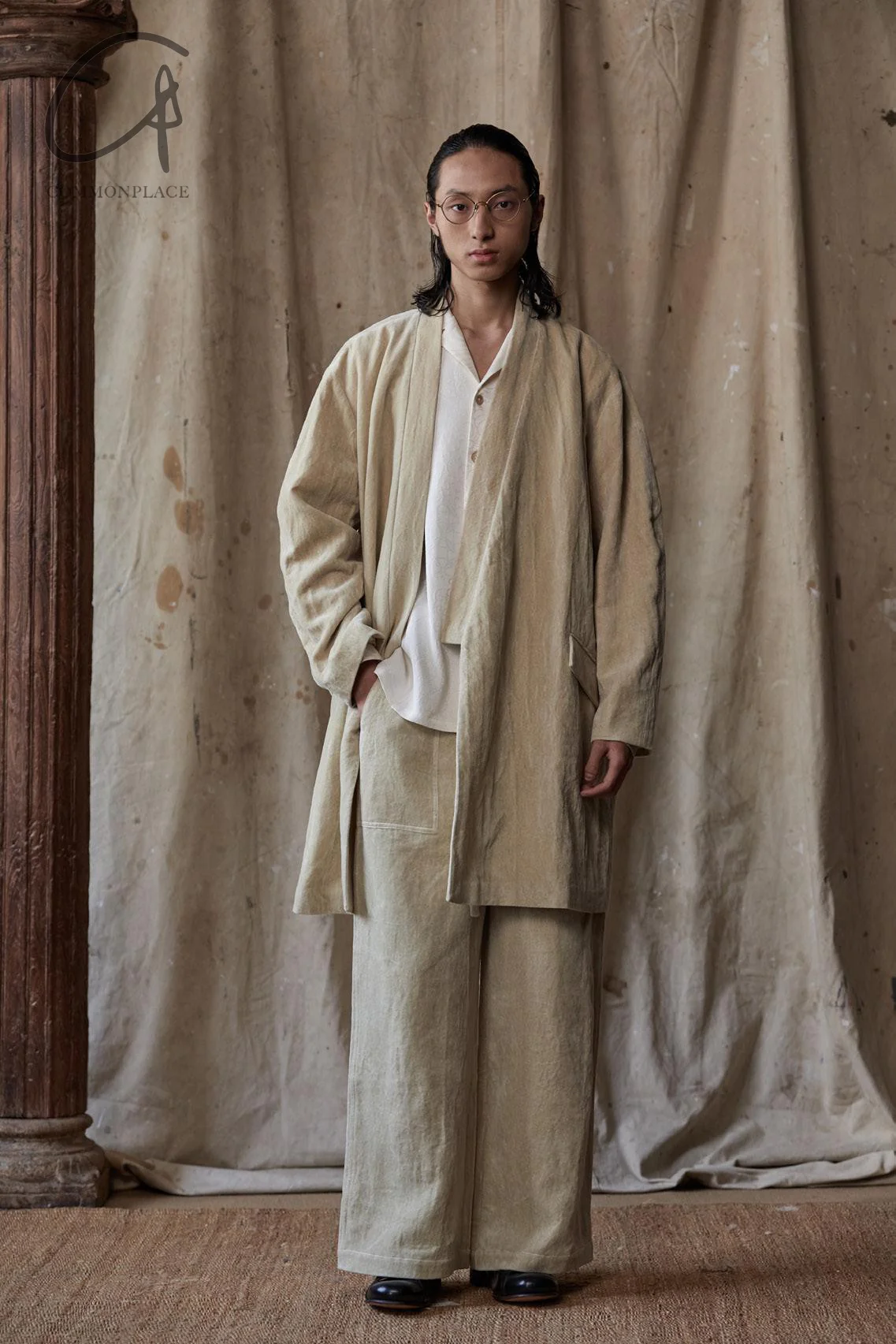AVIVA JIFEI XUE Beige velvet mid-length kimono jacket FW23-KJM-BE - Image 14