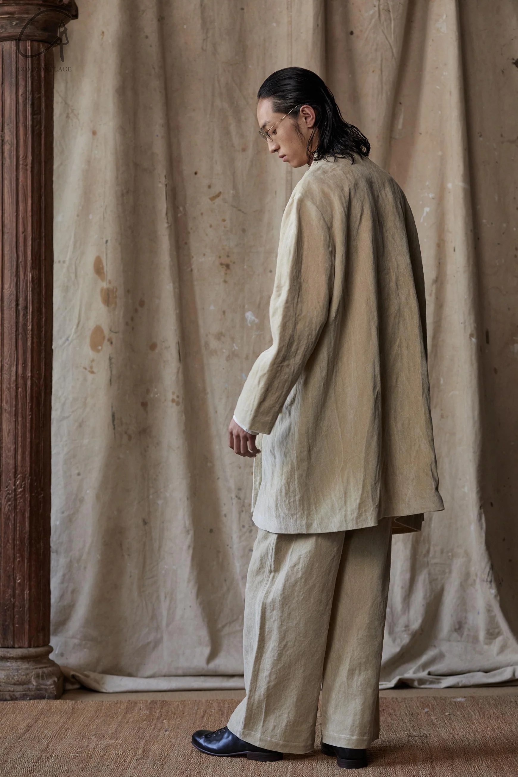 AVIVA JIFEI XUE Beige velvet mid-length kimono jacket FW23-KJM-BE - Image 15
