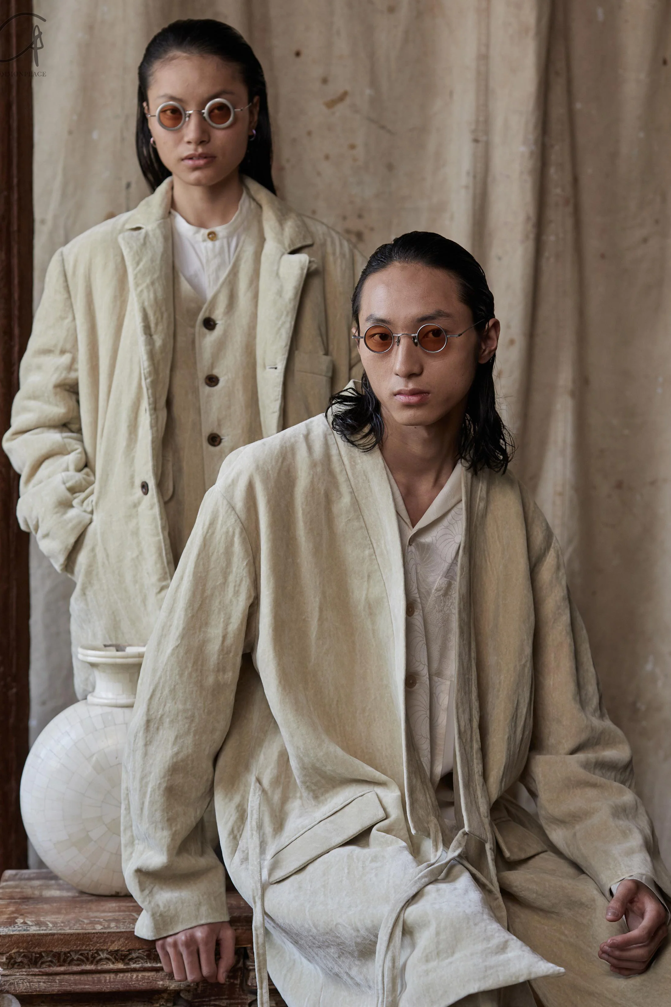 AVIVA JIFEI XUE Beige velvet mid-length kimono jacket FW23-KJM-BE - Image 16