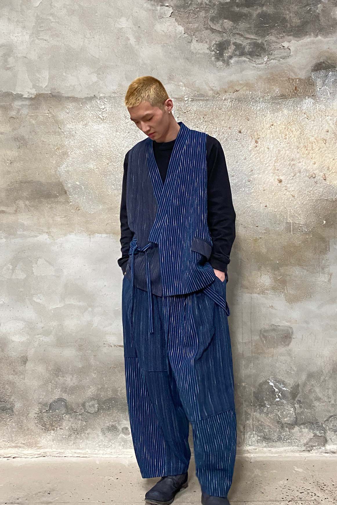 AVIVA JIFEI XUE Blue Striped Panel Wide Leg Pants S22-CWLP - Image 38