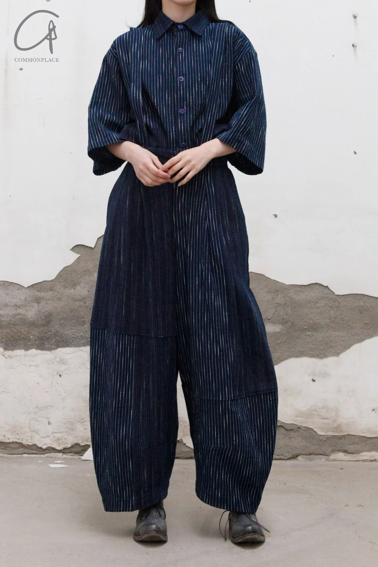 AVIVA JIFEI XUE Blue Striped Panel Wide Leg Pants S22-CWLP - Image 6