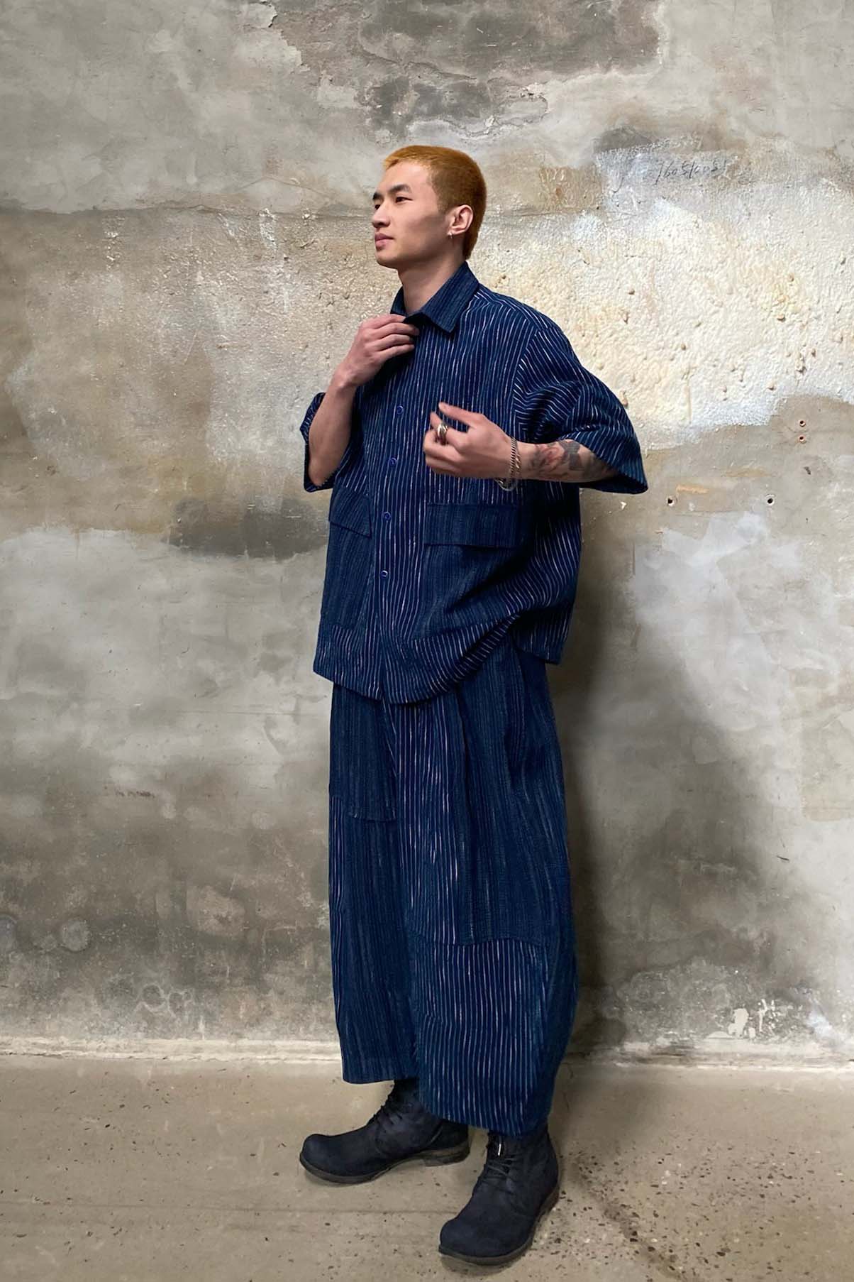 AVIVA JIFEI XUE Blue Striped Patchwork Shirt S22-OSSS - Image 17