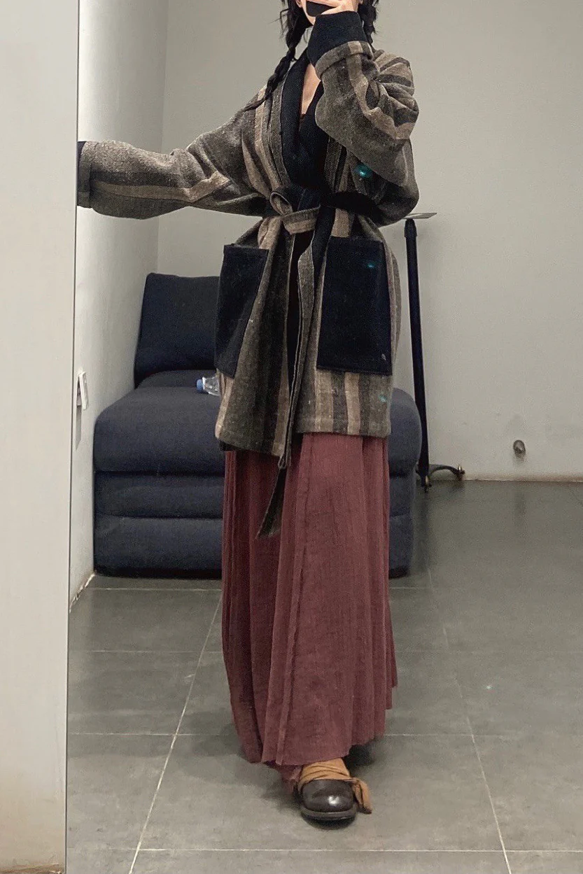 AVIVA JIFEI XUE A21-BWJ Heavy Wool Blend Belted Wrap Jacket - Image 34