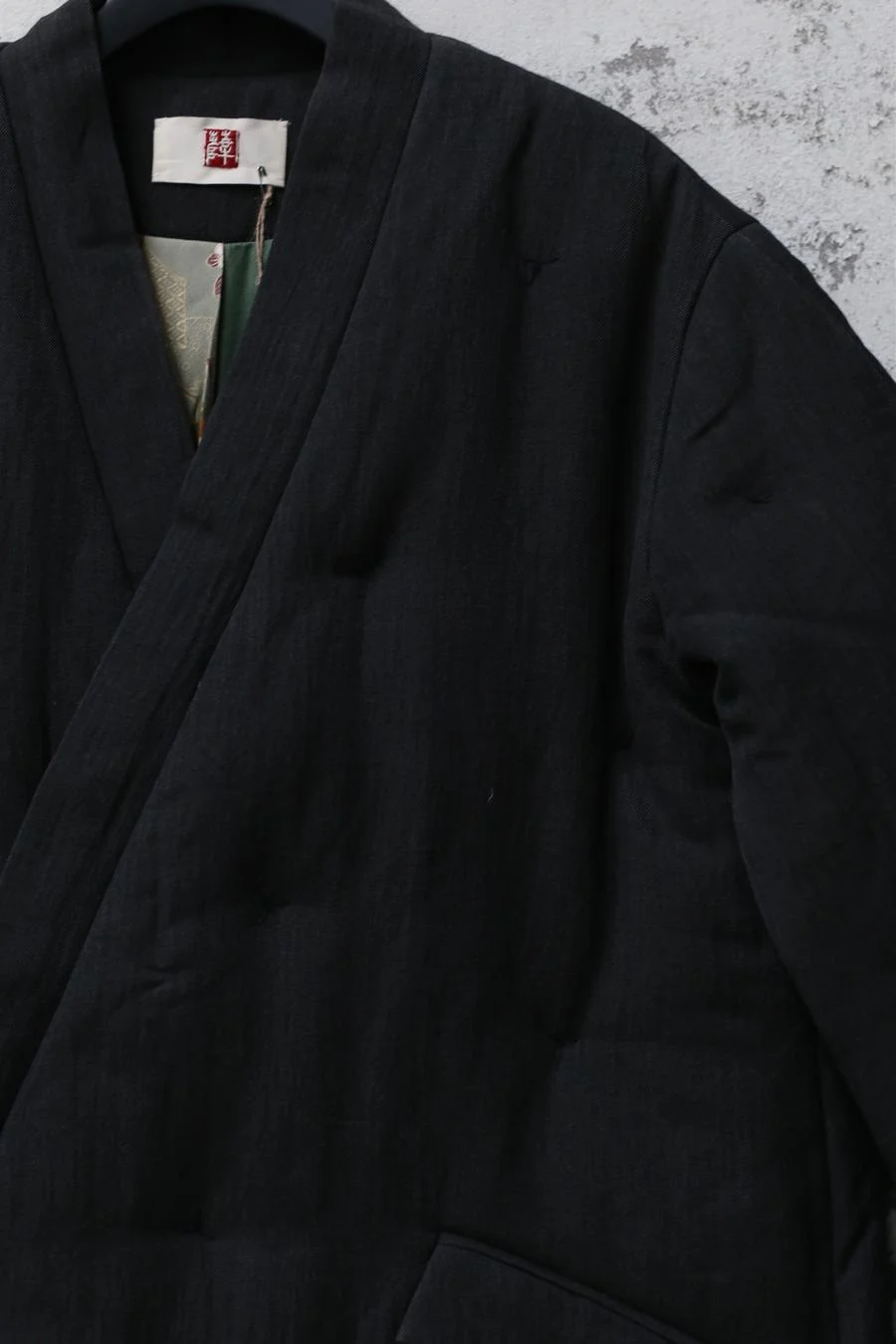 AVIVA JIFEI XUE Padded Long Kimono Jacket with Vintage Patch Lining FW22-PKJL-DGRY - Image 12