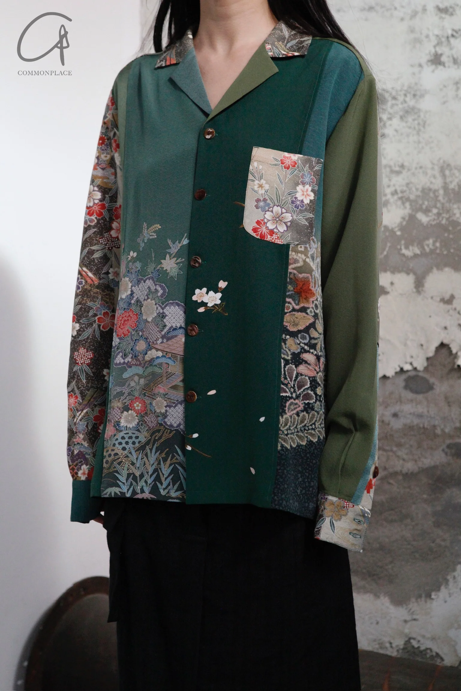 AVIVA JIFEI XUE Retro Kimono Patch Long Sleeve Shirt CO-KPLS-GRN (7) PAJX2 - Image 4