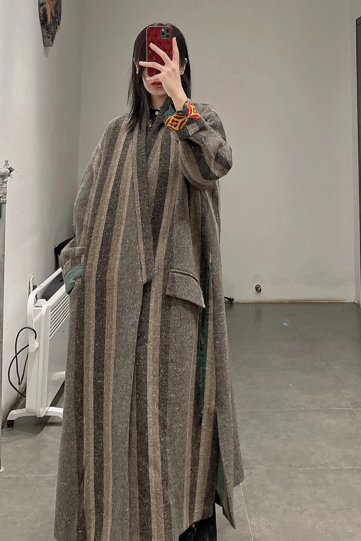 AVIVA JIFEI XUE A21-KJL Reversible Heavy Wool blend Stripe Long Kimono Coat - Image 18