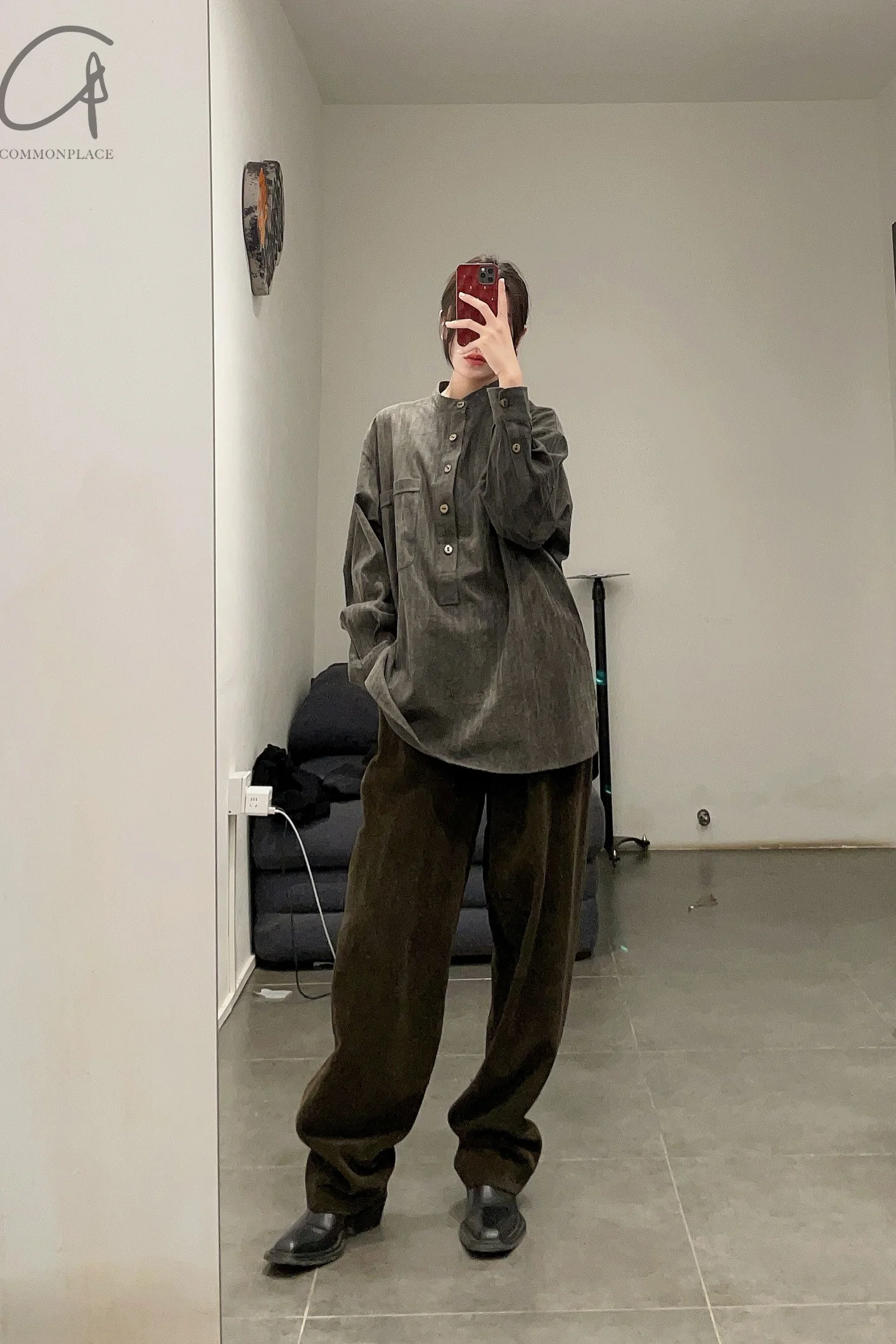 AVIVA JIFEI XUE Stand Collar Rectangular Shirt FW22-SCBS-GRY - Image 20