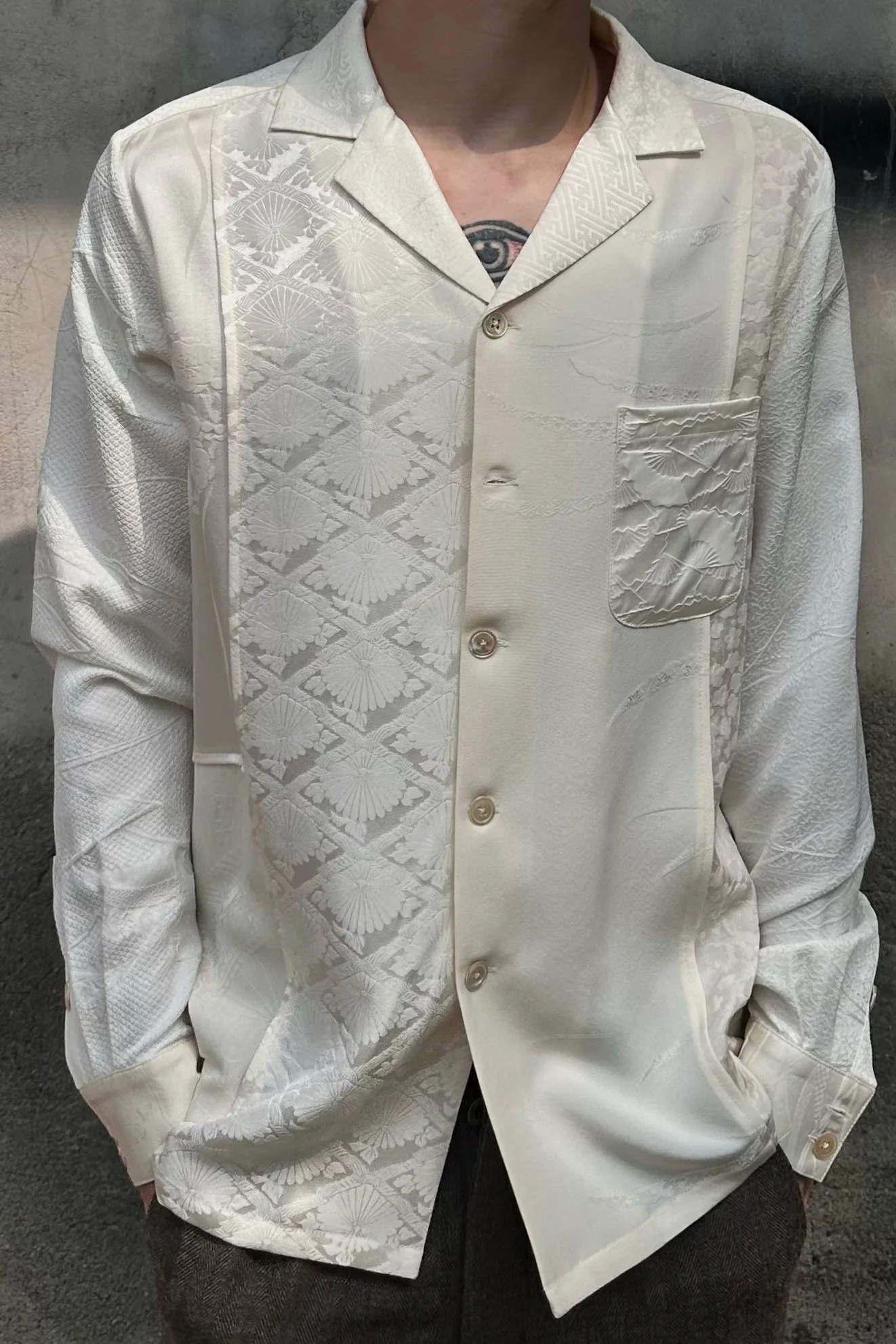 AVIVA JIFEI XUE Vintage Kimono Patch Long Sleeve Shirt FW23-KPLS-WHT (4) PAJX2 - Image 2