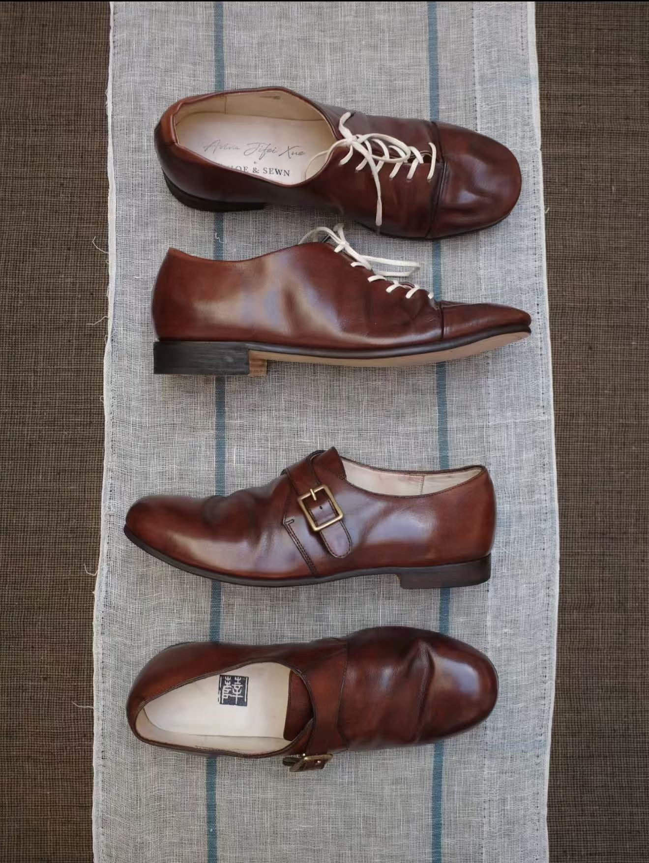 Aviva Jifei Xue x Shoe&Sewn Buffalo Leather Lace-up Shoes AJX-NICE-Antique Brown - Image 6