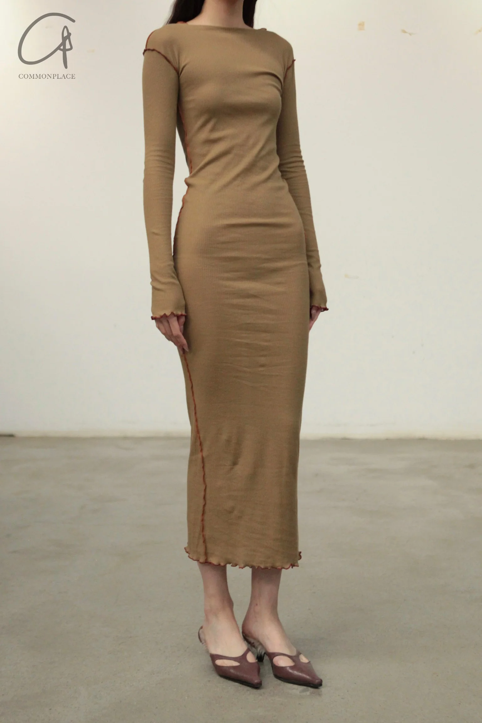 BASERANGE 24 Autumn/Winter Veined Long Sleeve Dress Portugal BAS-DRVL-RB-AU24-FCZ DRVL-RB Emerald Brown - Image 3